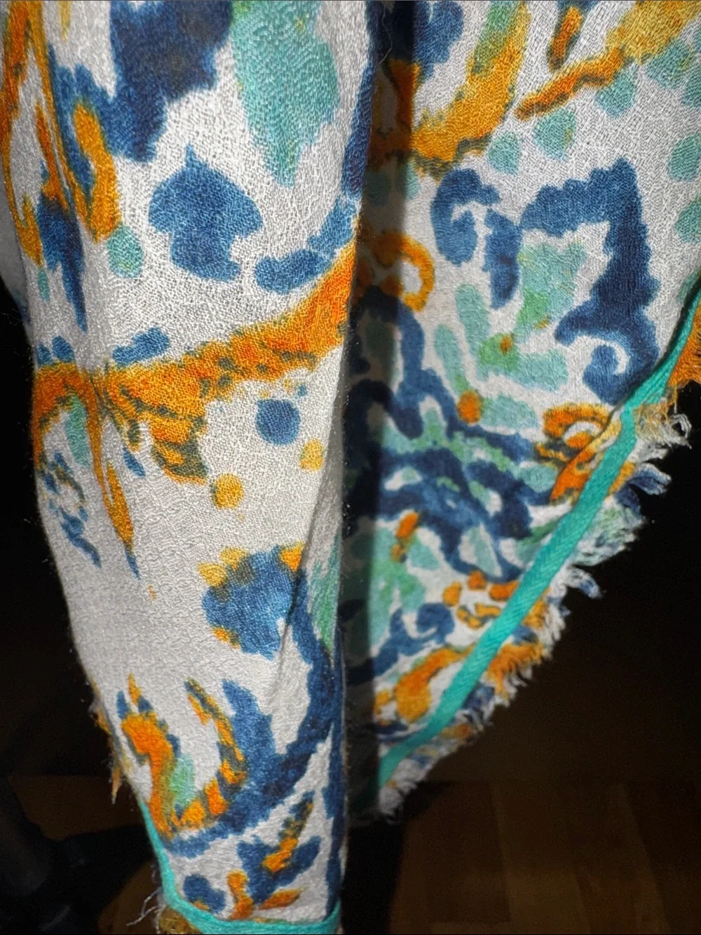 Kish White Printed Cropped Jacket with Blue & Mustard Paisley